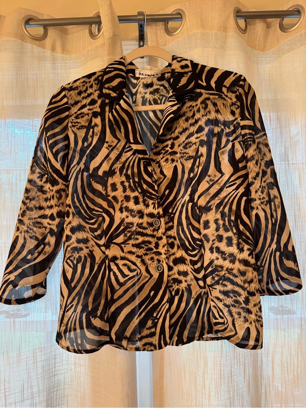 Studio I Animal Print Button-Down Blouse - Black and Brown